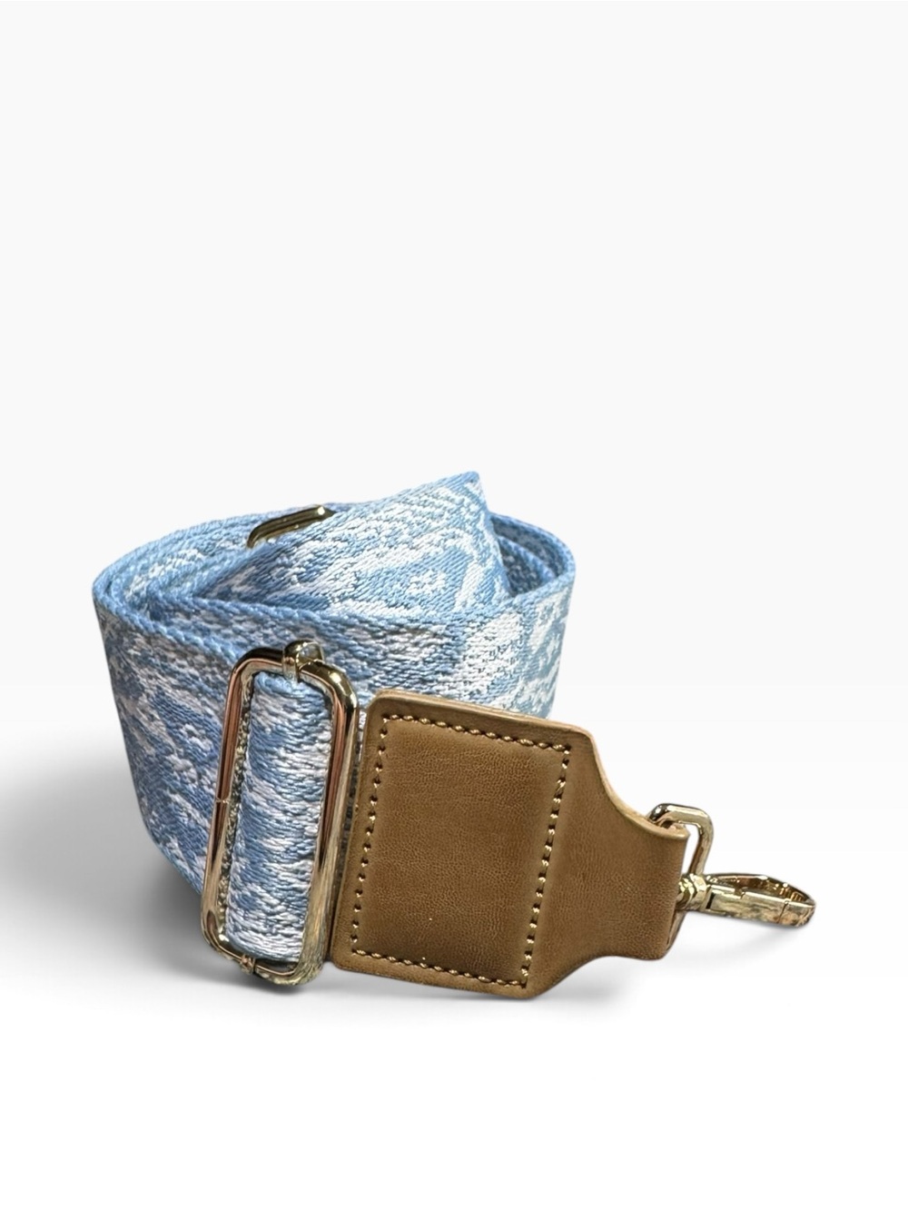 Adjustable Wide Replacement Bag Strap Light Blue & White Ikat Pattern Geometric